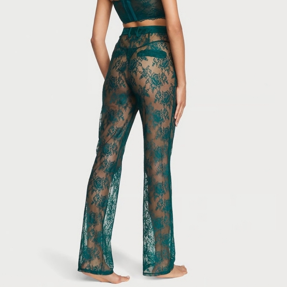 NEW VICTORIA'S SECRET VS Archives Rose Lace Pants Deepest Green Medium - Picture 3 of 5